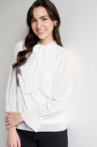 White Embellished Top, White, image 1